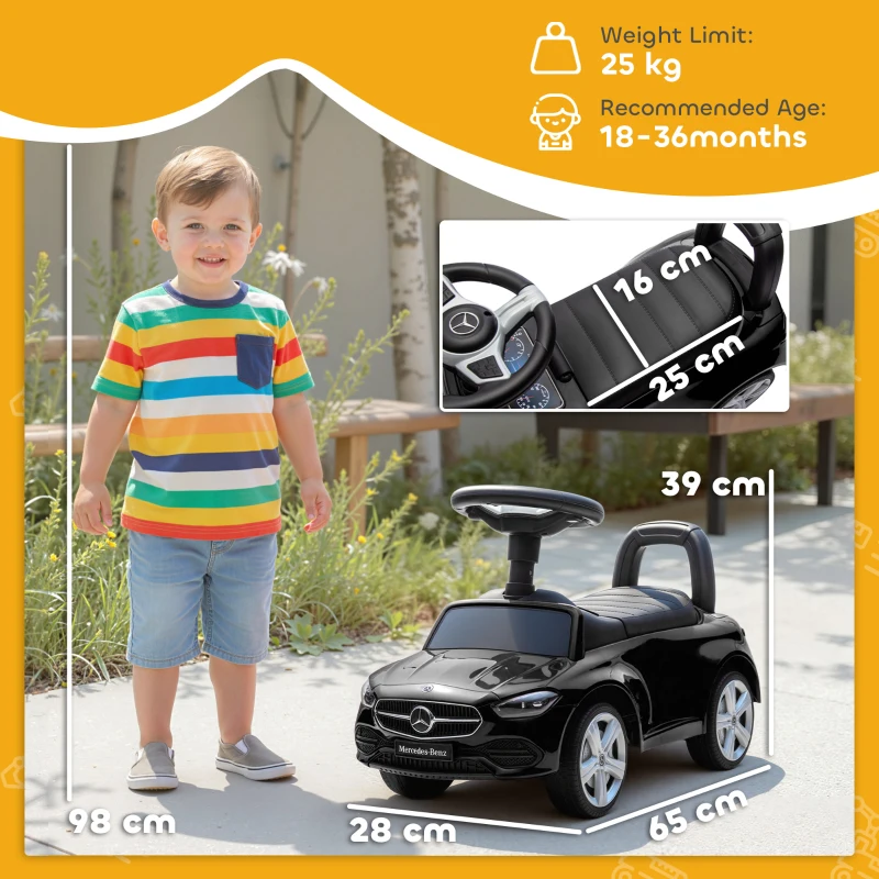 AIYAPLAY Mașinuță pentru Copii Licență Mercedes-Benz cu Claxon și Compartiment de Depozitare, 65x28x39 cm, Negru