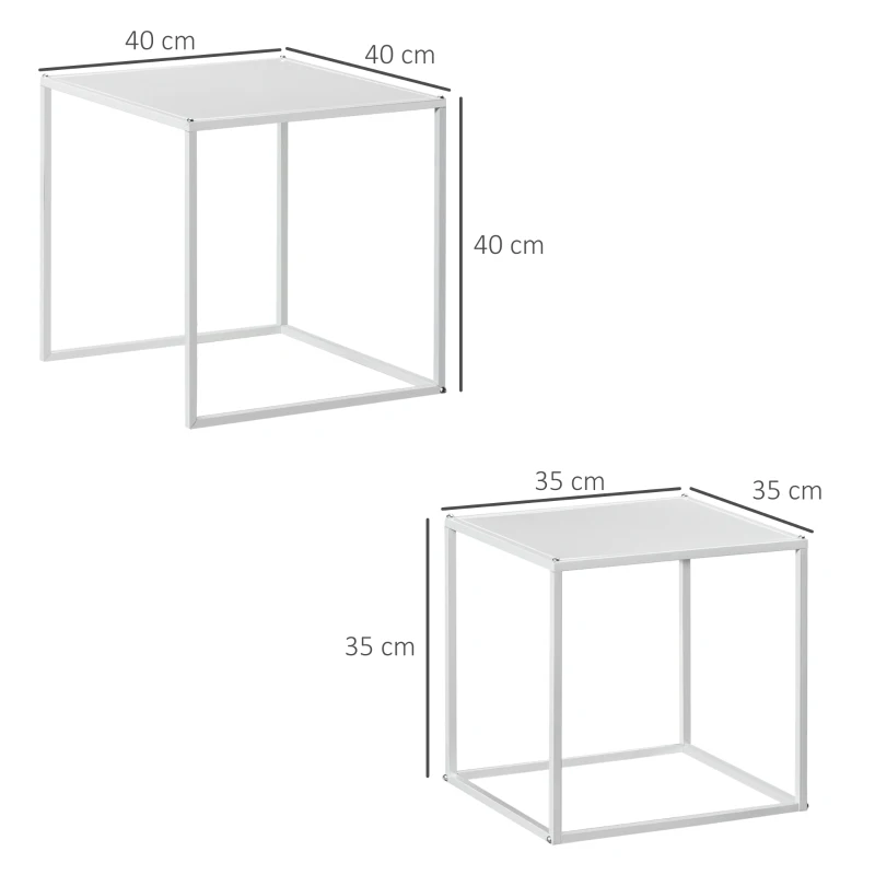 HOMCOM Bijzettafelset, Moderne Nesttafels, Ruimtebesparend, Stabiel Stalen Frame, Wit