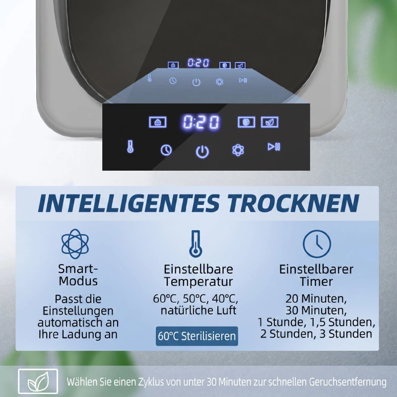 HOMCOM Afvoerdroger 4 kg met slimme modus, 800 W compacte droger met roestvrijstalen trommel, zilver