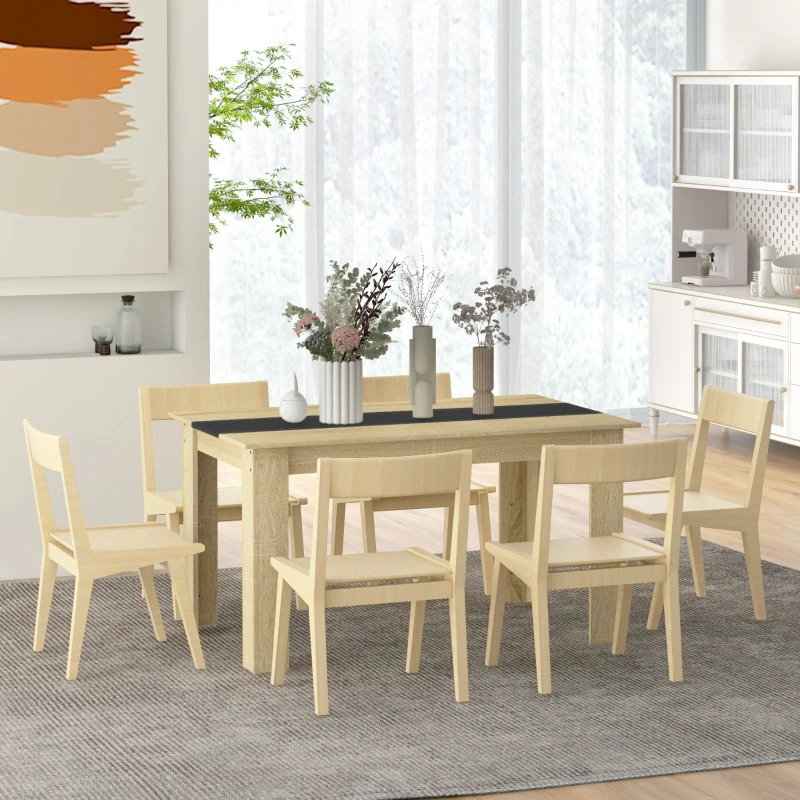 HOMCOM Table de salle à manger pour 6 personnes en bois aspect naturel et noir, dim. 140L x 90l x 75H cm