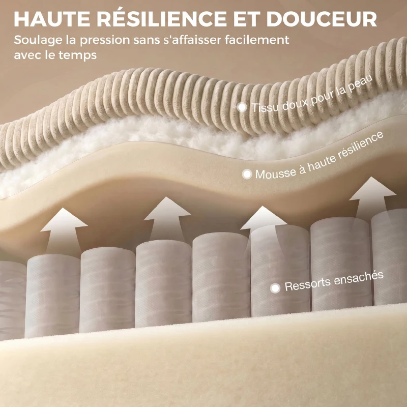 HOMCOM Canapé 3 Places avec Pouf de Rangement, Canapé d'Angle en Velours Côtelé, Assise Large, 2 Coussins, Beige