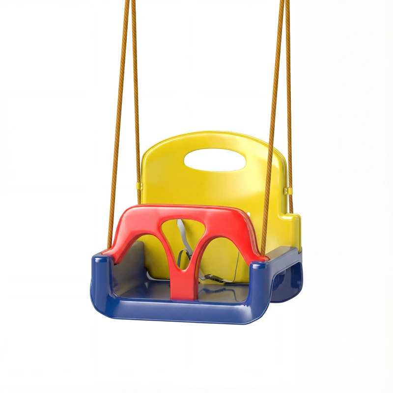 Outsunny Babyschaukel 3 in 1 verstellbar Kinderschaukel mit Rückenlehne, Anschnallgurt, für Kinder von 9-36 Monaten, Dunkelblau
