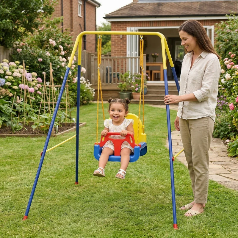 AIYAPLAY Babyschaukel 3 in 1 Kinderschaukel verstellbar Schaukelsitz mit Rückenlehne, Anschnallgurt, 128 x 155 x 157 cm Blau