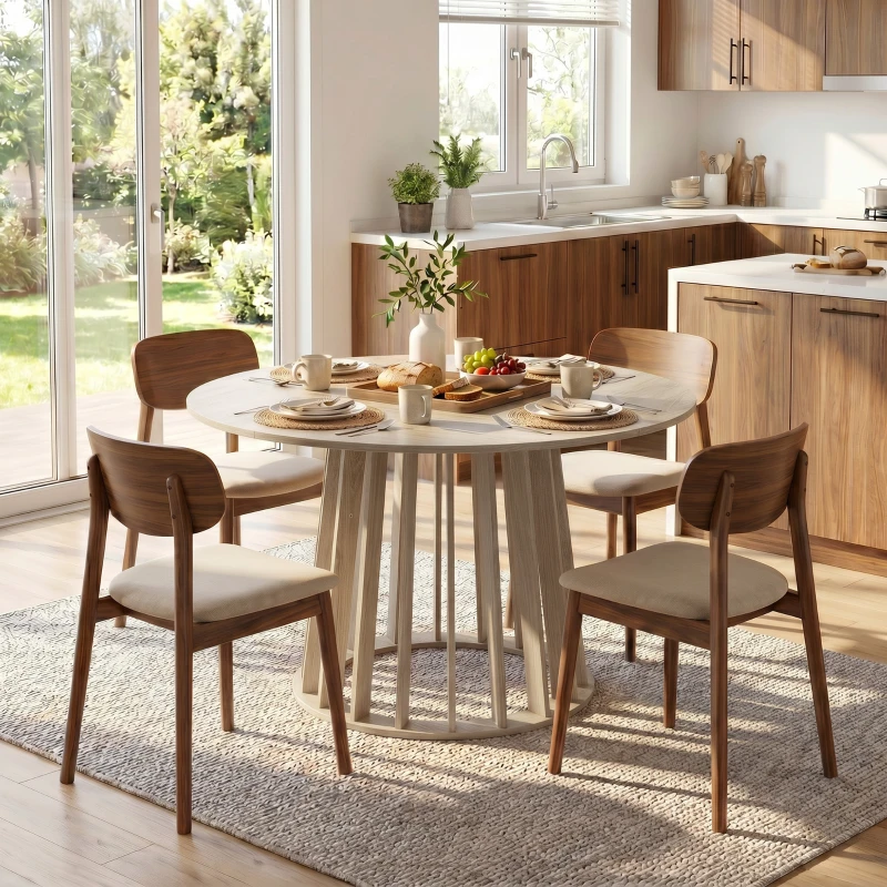 HOMCOM Table à Manger Ronde pour 4 à 6 Personnes, Ø 120 x 75 cm, Table de Cuisine avec Piétement à Lattes Robuste, Bois Naturel