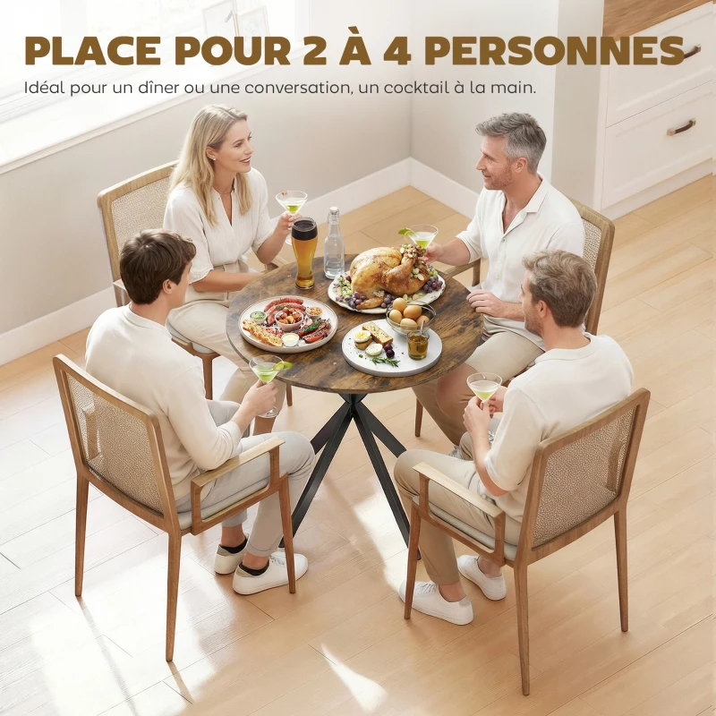 HOMCOM Table à Manger Ronde pour 2 Personnes avec Plateau Aspect Bois et Piètement Croisé en Acier, Brun Rustique