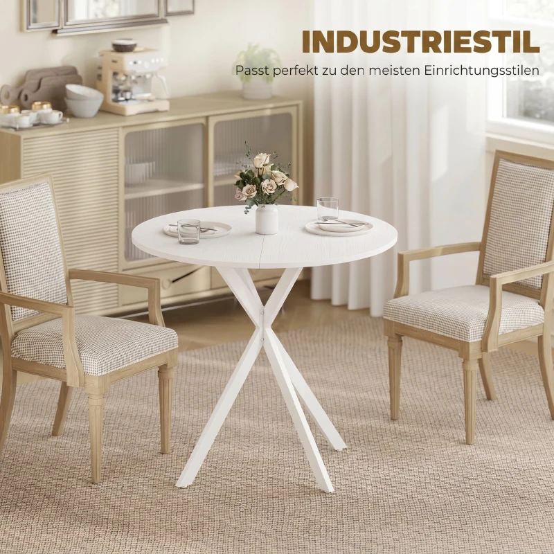 HOMCOM Runder Küchentisch, 80 cm, kompakte Tischplatte, Spanplatte, Metall, Weiß