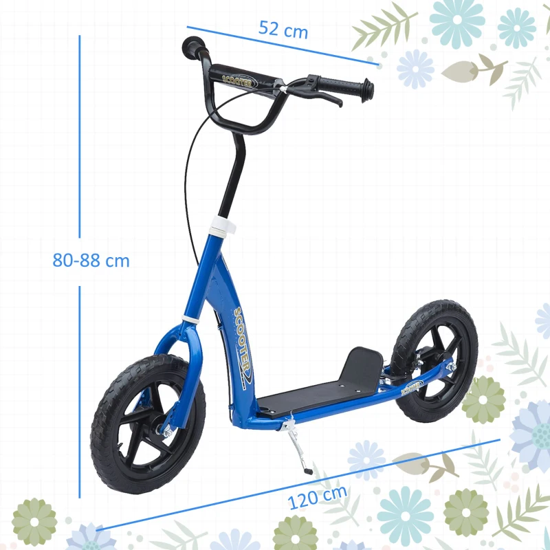 HOMCOM Trotinetă pentru Copii 5-12 Ani cu Frână Posterioară și Ghidon Reglabil, 120x52x80-88 cm, Albastru
