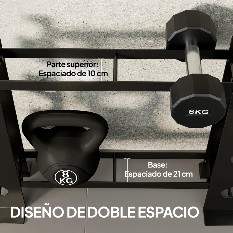 SPORTNOW Soporte para Mancuernas de 4 Niveles Estante de Pesas de Acero Resistente para Gimnasio Casa Carga 200 kg 70x21x55 cm