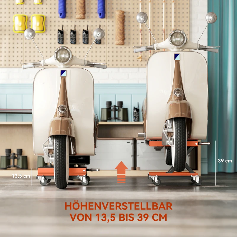 HOMCOM Motorfietslift 500 kg Capaciteit 135-390 mm Verstelbare Hoogte Staal Oranje(m-6)