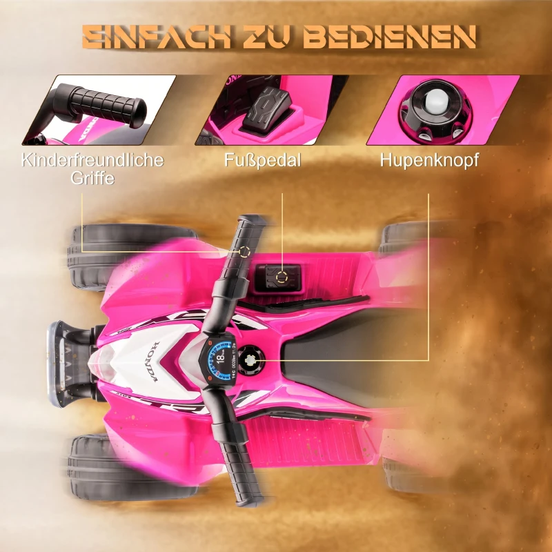 AIYAPLAY Elektro-Kinderquad, LED-Licht, Hupe, breite Reifen, bequemer Sitz, rutschfeste Griffe, Rosa