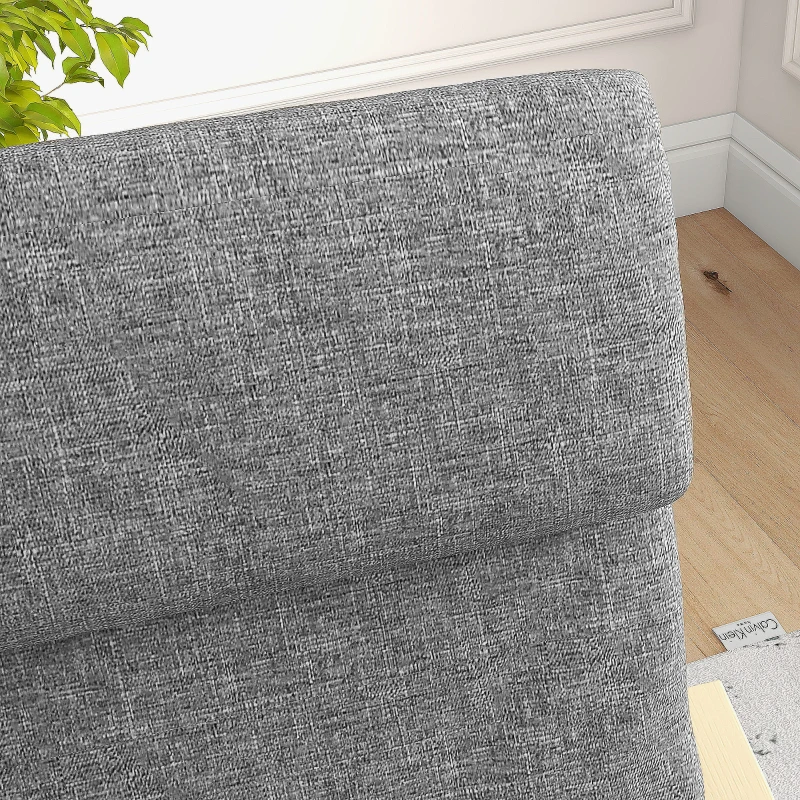 HOMCOM Fauteuil in linnenlook met hoofdsteun en armleuningen, houten frame, grijs+naturel