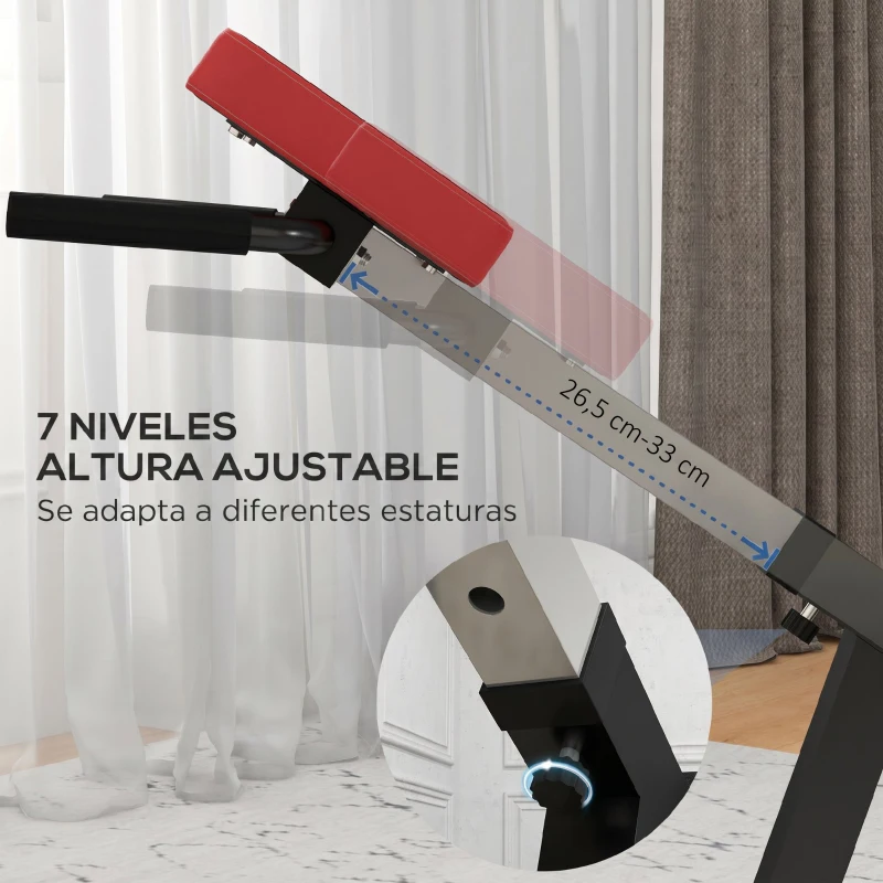 SPORTNOW Silla Romana con Altura Ajustable y Acolchado Grueso Acero y PU 126x70x67-84 cm Negra