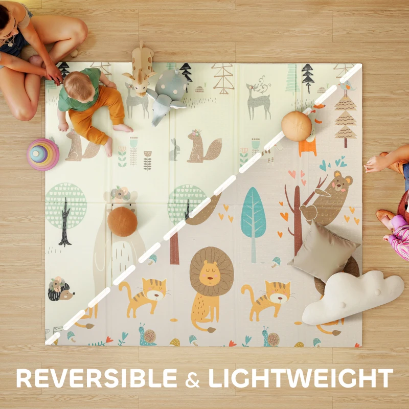 AIYAPLAY Baby Play Mat, Double Sideded Foldable Kids Crawling Mat, Reversible & Waterproof, Animal