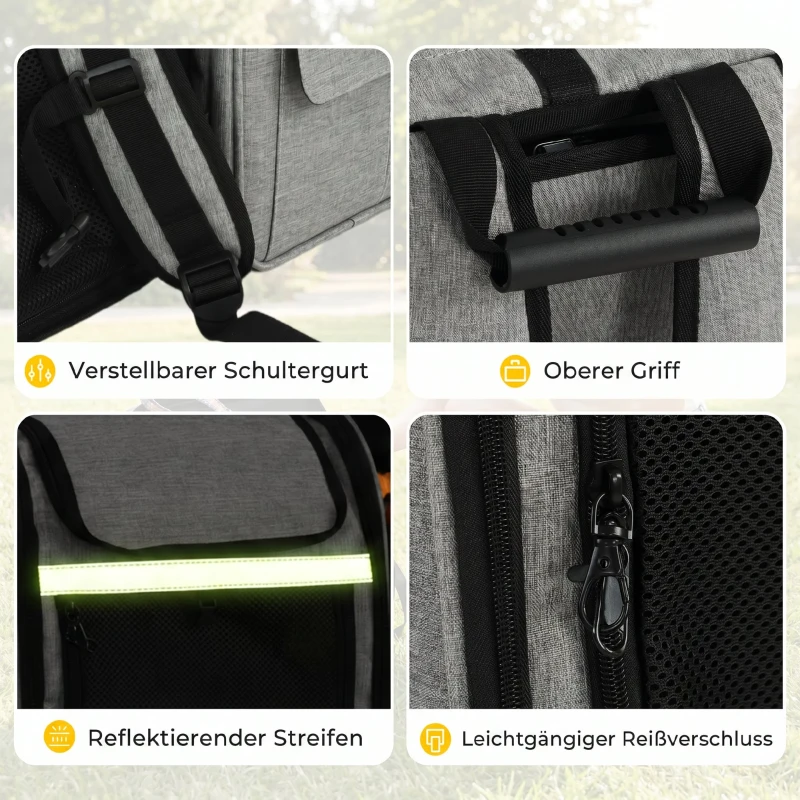 PawHut Hundebox erweiterbar Transportbox Hund mit 5 Taschen reflektierendem Streifen für Hunde bis 10 kg 33,5x28x42cm Hellgrau