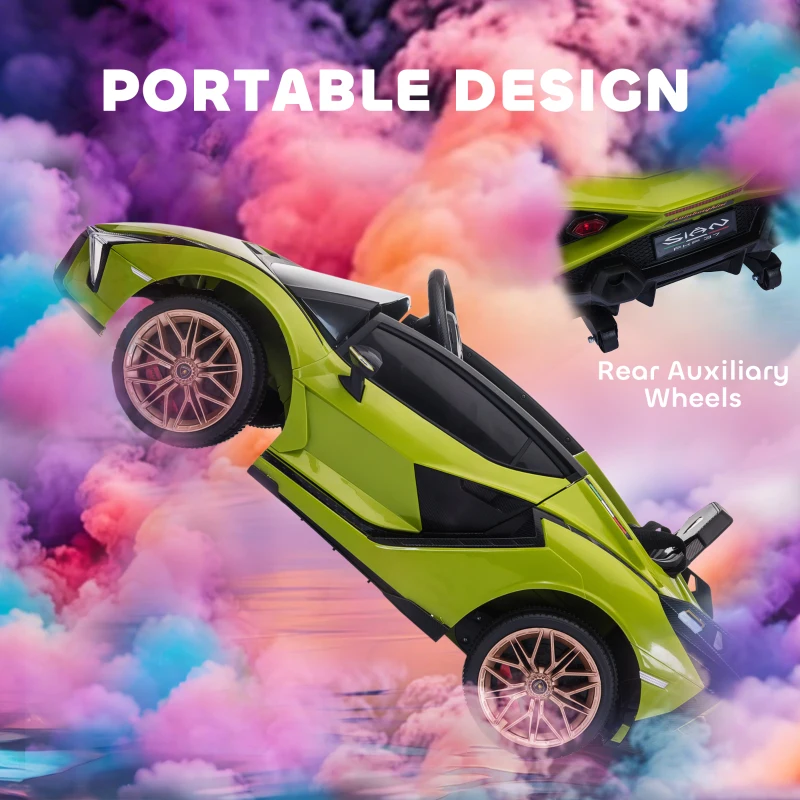 HOMCOM Lamborghini Sian Licensed Electric Car for Kids, 12V Kids Electric Ride on Car with Dual Motors, Remote Control, Green