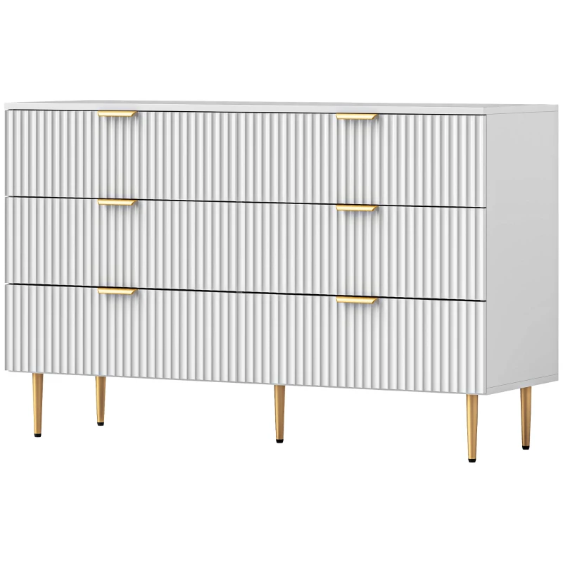 HOMCOM Cassettiera 6 Cassetti Moderna con Maniglie Dorate, 120x40x76.5cm, Bianco