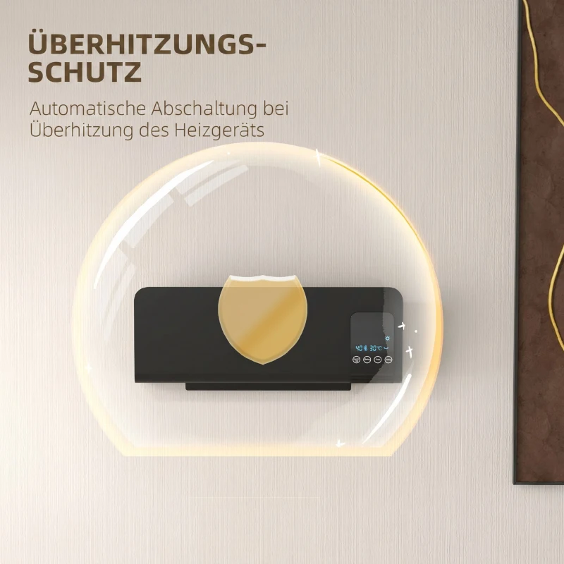 HOMCOM Elektro-Heizung, Wandmontage, Schwingfunktion, 2 Modi, Timer, LED-Anzeige, Schwarz