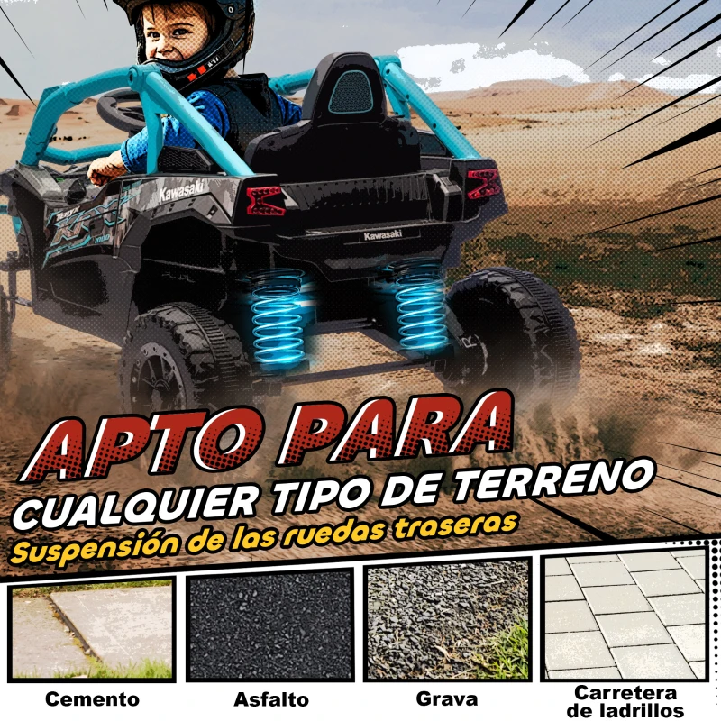 AIYAPLAY Coche Eléctrico para Niños 12V con Licencia Kawasaki Teryx KRX 1000 Control Remoto Suspensión Trasera Azul