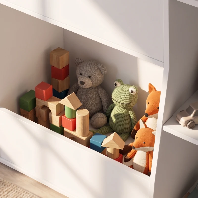AIYAPLAY Meuble rangement enfant, bibliothèque enfants avec 8 compartiments et étagère supérieure, 104 x 29 x 101,5 cm, blanc