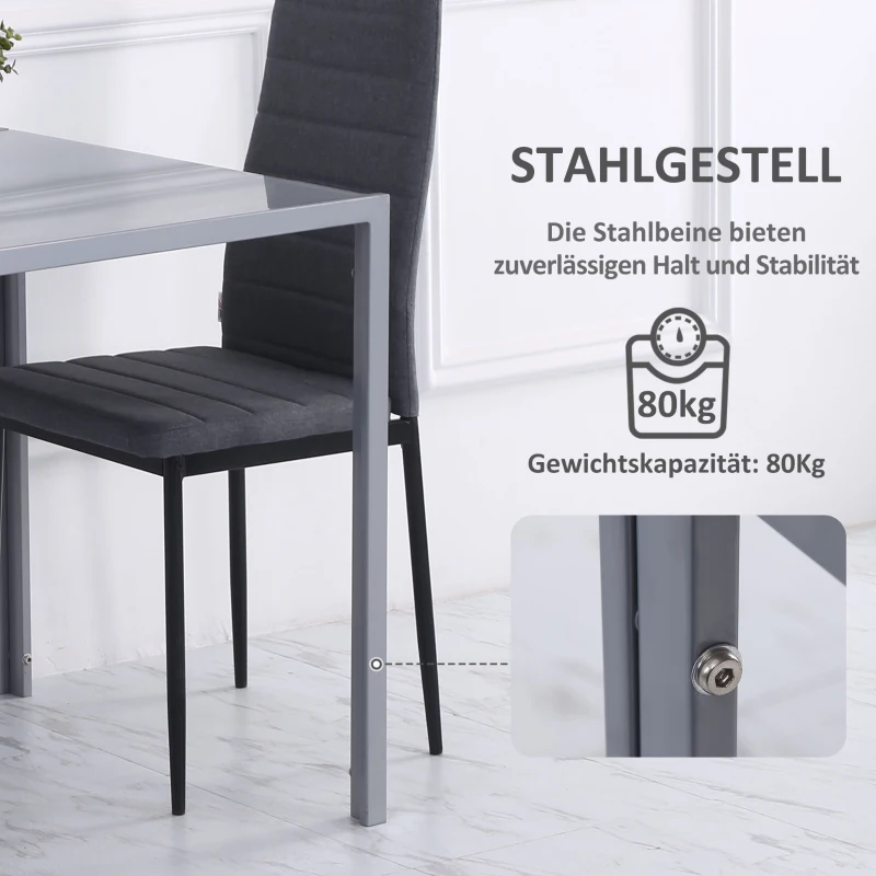 HOMCOM Vierkante Eettafel Keukentafel Glazen Tafel, Glasblad, Compact Ontwerp, Grijs