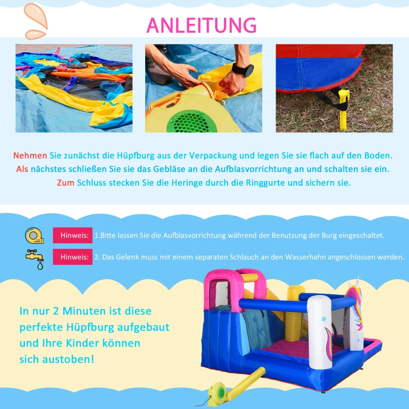 Outsunny Opblaasbaar springkasteel met glijbaan speelkasteel springkasteel met blazer voor 4 kinderen(m-5)
