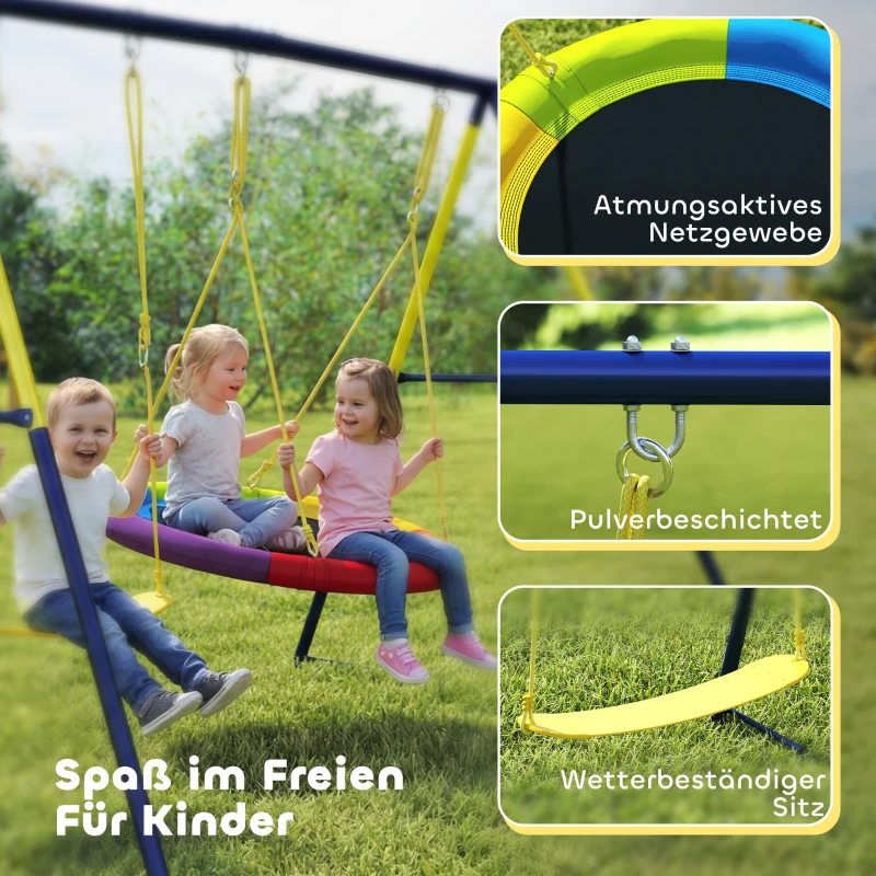 AIYAPLAY Doppelschaukel mit Gestell Schaukel-Set mit Nestschaukel Gurtschaukel verstellbarem Seil für 3-8 Jahre Mehrfarbig