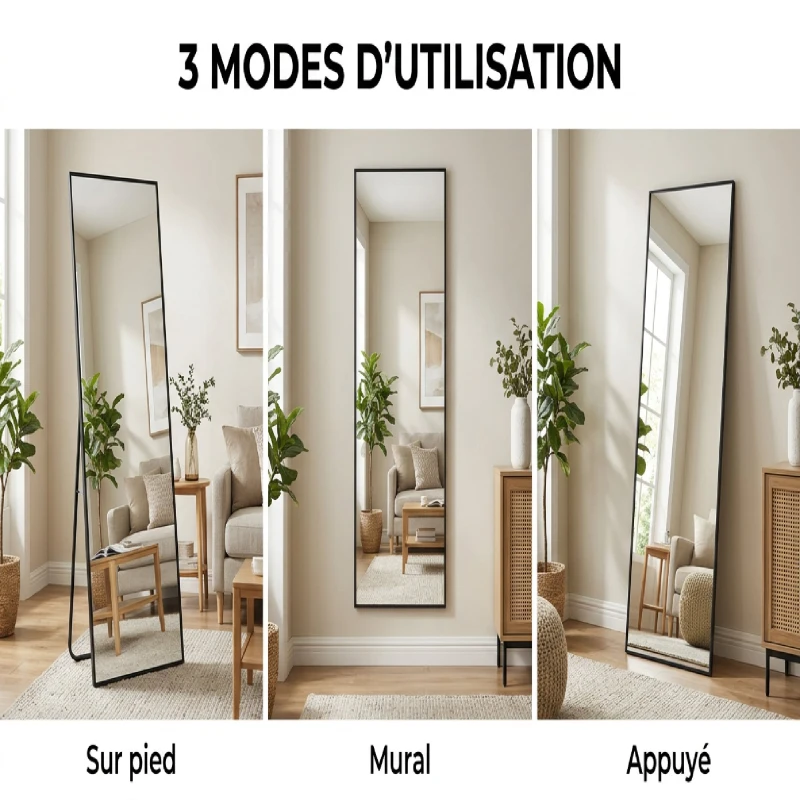HOMCOM Miroir de sol arqué pleine longueur miroir sur pied cadre en effet imitation pierre pour salon chambre 50 x 160 cm blanc