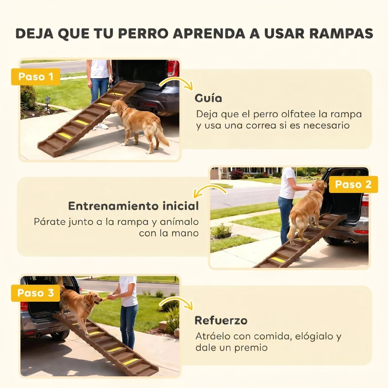 PawHut Rampa para Perros Plegable 154 cm Rampa para Perros para Coche Cama con 10 Escalones Antideslizantes Carga 25 kg Marrón