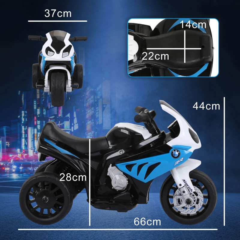 HOMCOM Elektryczny motocykl dla dzieci BMW S1000RR 6V z reflektorem i muzyką 2,5 km/h dla dzieci 18–36 miesięcy Niebieski