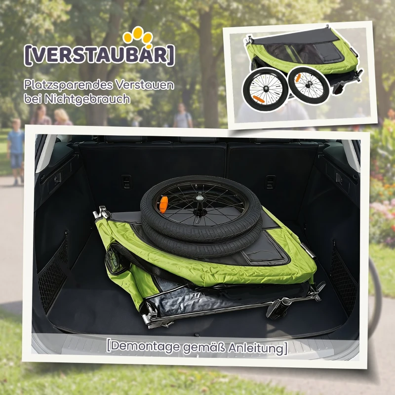 PawHut 2-in-1 Hundeanhänger für Fahrrad Faltbarer Hundebuggy für kleine & mittelgroße Hunde bis 20 kg, Grün