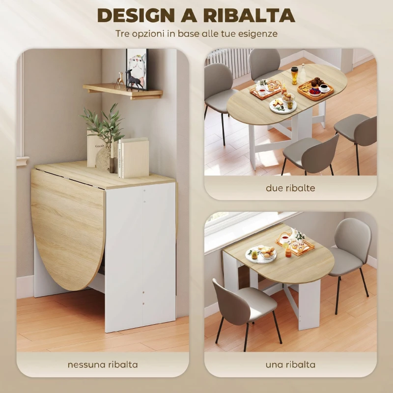 HOMCOM Tavolo Pieghevole per 6 Persone con 2 Ribalte Ovale in Legno, 163x80x75 cm, Color Legno