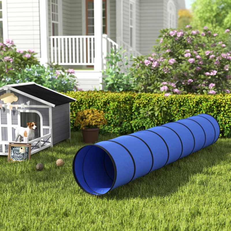 PawHut Dog Tunnel, 300 x 50 cm, Foldable Play Tunnel with 4 Pegs and Bag, Tear-Resistant Outdoor Dog Agility Equipment, Blue