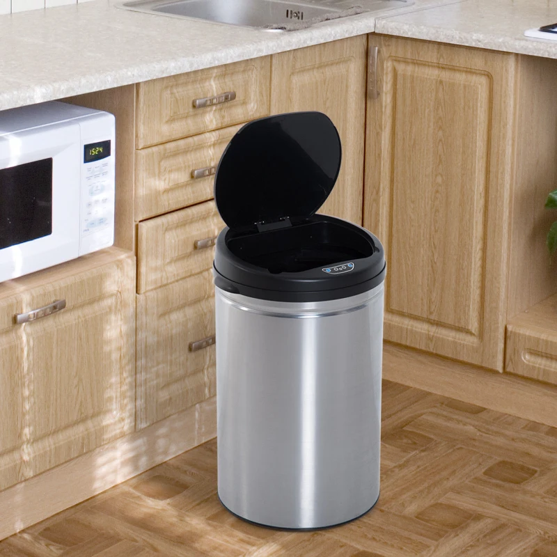 HOMCOM Contenedor Papelera Cubo Basura 30L con Sensor Detector Movimiento automático Acero Inoxidable (Varios tamaños）
