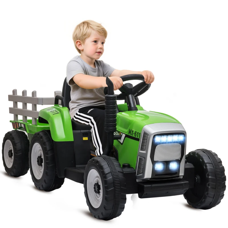 HOMCOM Tracteur électrique avec remorque amovible, pour enfants de 3 à 6 ans avec télécommande MP3 musique affichage lumières