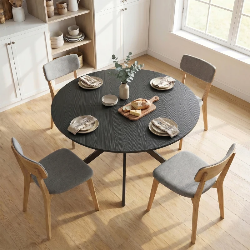 HOMCOM Ronde eettafel voor 4 personen, keukentafel in industriële stijl met stalen poten, voor eetkamer, keuken, zwart