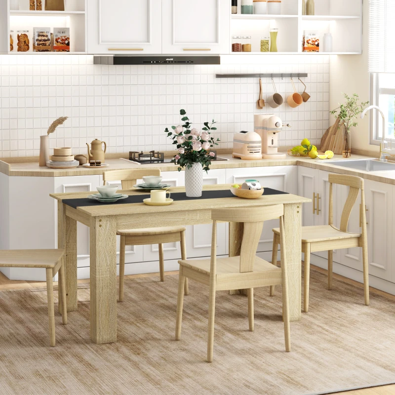 HOMCOM Table de salle à manger pour 6 personnes en bois aspect naturel et noir, dim. 140L x 90l x 75H cm