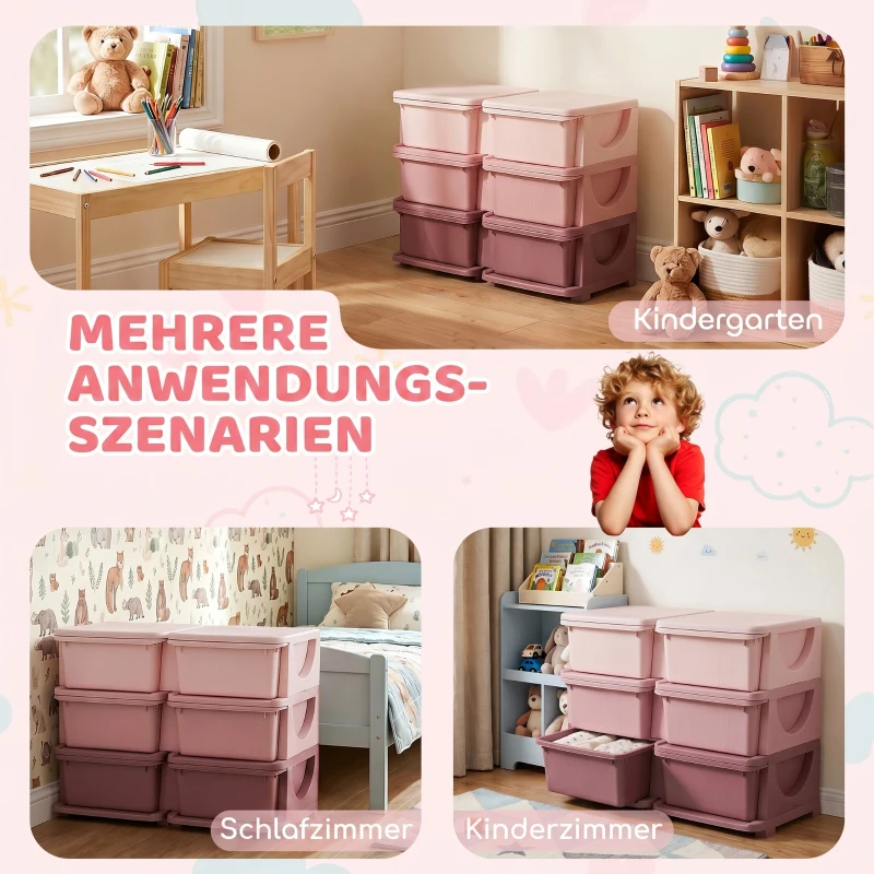HOMCOM Aufbewahrungsbox für Kinder, Kinder-Aufbewahrungsbox, 3 Schubladen, Rosa