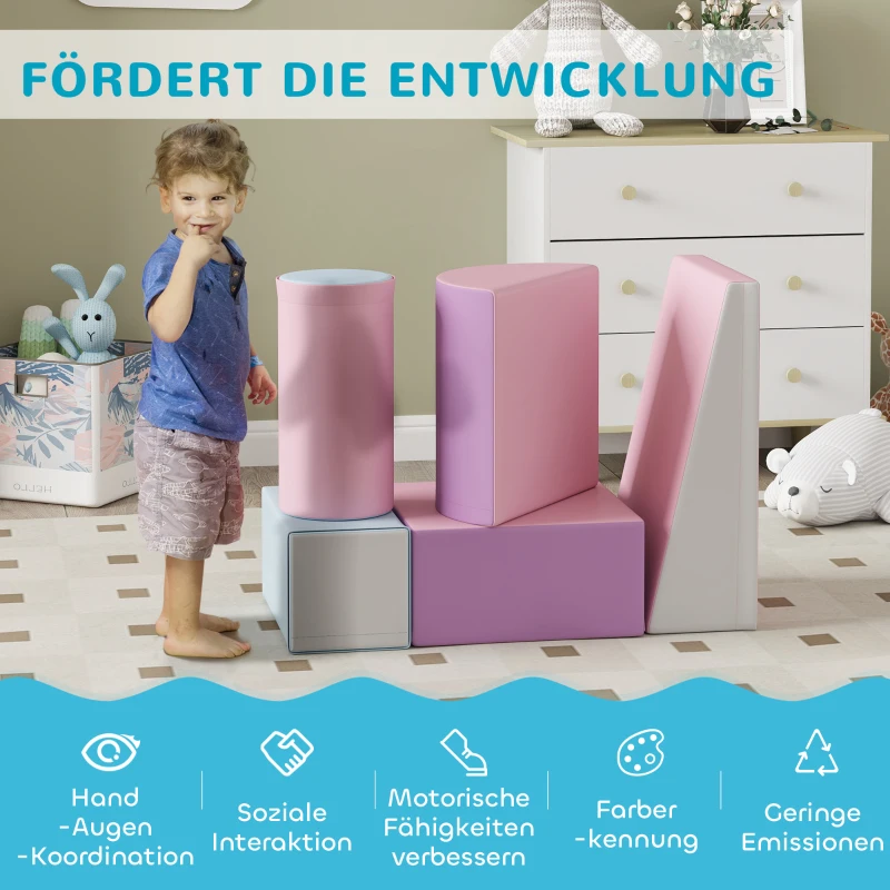 HOMCOM Zachte bouwstenen set voor kinderen van 1-3 jaar, 5 stuks, van schuim, meerkleurig, kunstleer(m-7)