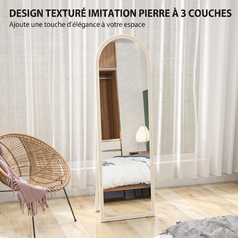HOMCOM Miroir de sol arqué pleine longueur miroir sur pied cadre en effet imitation pierre pour salon chambre 50 x 160 cm blanc