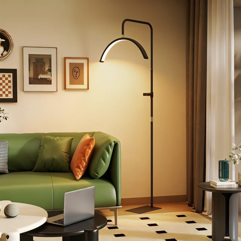 HOMCOM Lampadaire LED demi-lune rotative 350°, lampadaire sur pied salon dimmable 36 W, 7 températures de couleur, noir