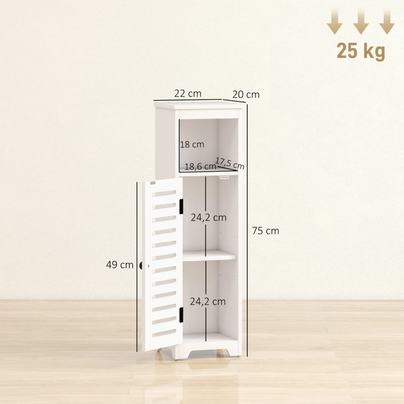 HOMCOM Meuble salle de bain, armoire salle de bain 4 niveaux  porte persienne, étagère ouvert, 22x20x75cm, blanc
