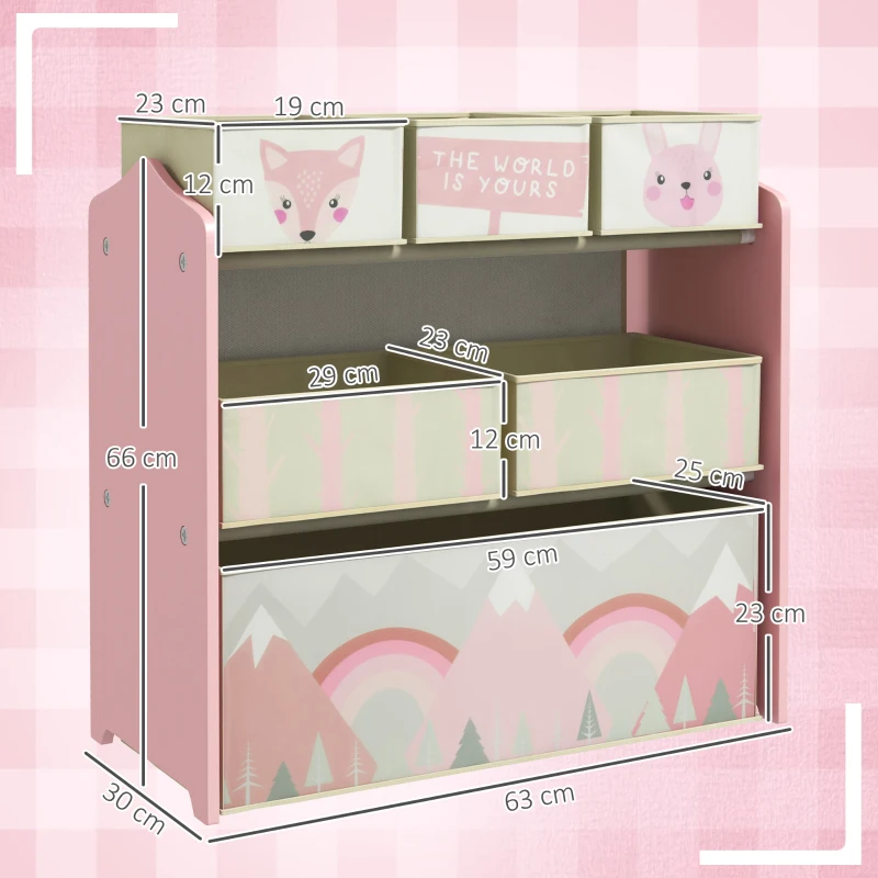 ZONEKIZ Meuble de rangement enfant avec 6 boîtes amovibles en tissu non tissé Organisateur de jouets, étagère 63L x 30l x 66H cm