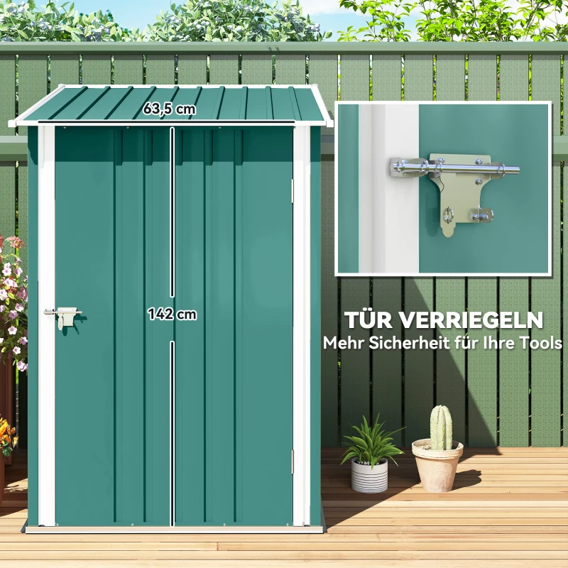 Outsunny Gerätehaus Metall, Gartenschuppen mit Pultdach, Abschließbare Tür, Außenbereich, 100x103x160 cm, Grün