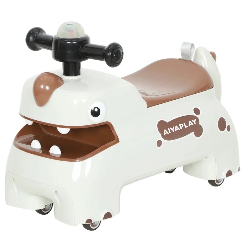 AIYAPLAY Ruschauto, Dino-Design, Lenkrad, Lichter, Geräusche, 4 Räder, Cremeweiß+Braun