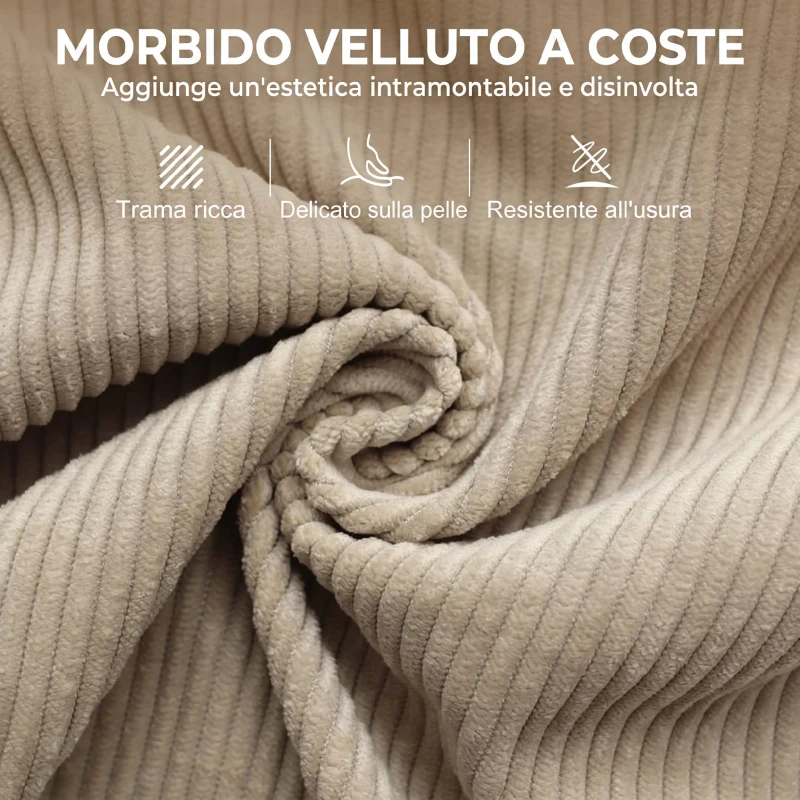 HOMCOM Sedia a Dondolo in Velluto a Coste con Schienale Alto, Seduta Ampia e Gambe in Legno, Beige