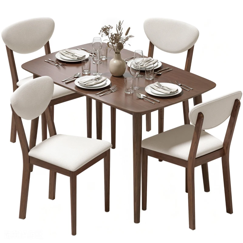 HOMCOM Ensemble table salle à manger avec 4 chaises, table de cuisine avec chaises pour 4 personnes, assise rembourrée, crème