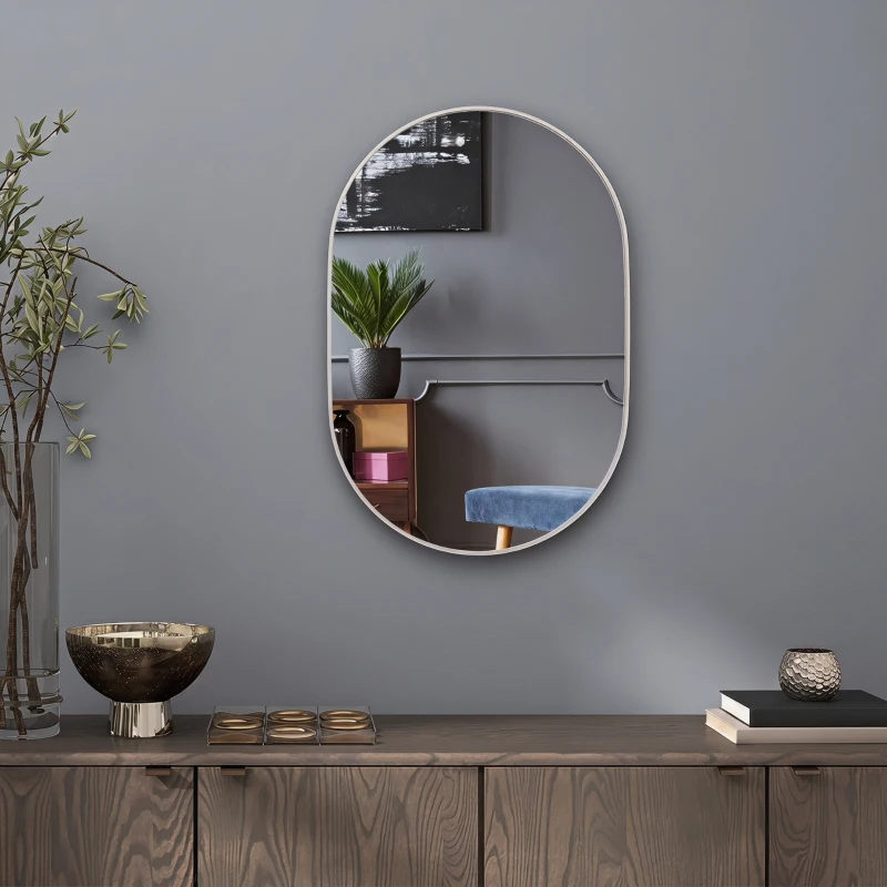 HOMCOM Espejo de Baño Ovalado 60x90 cm Espejo Decorativo de Pared con Marco de Aluminio para Salón Horizontal o Vertical Plata