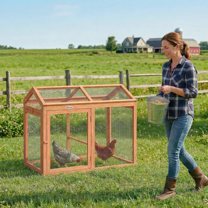 PawHut Enclos Poulailler en Bois avec Perchoir et Doubles Portes, Poulailler modulable pour jardin 104 x 70,5 x 84 cm, Orange