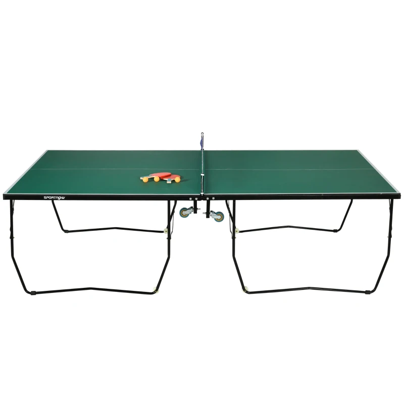 SPORTNOW Tavolo da Ping Pong Pieghevole con 8 Ruote, 2 Racchette, Palline e Rete, 274x152.5x72 cm
