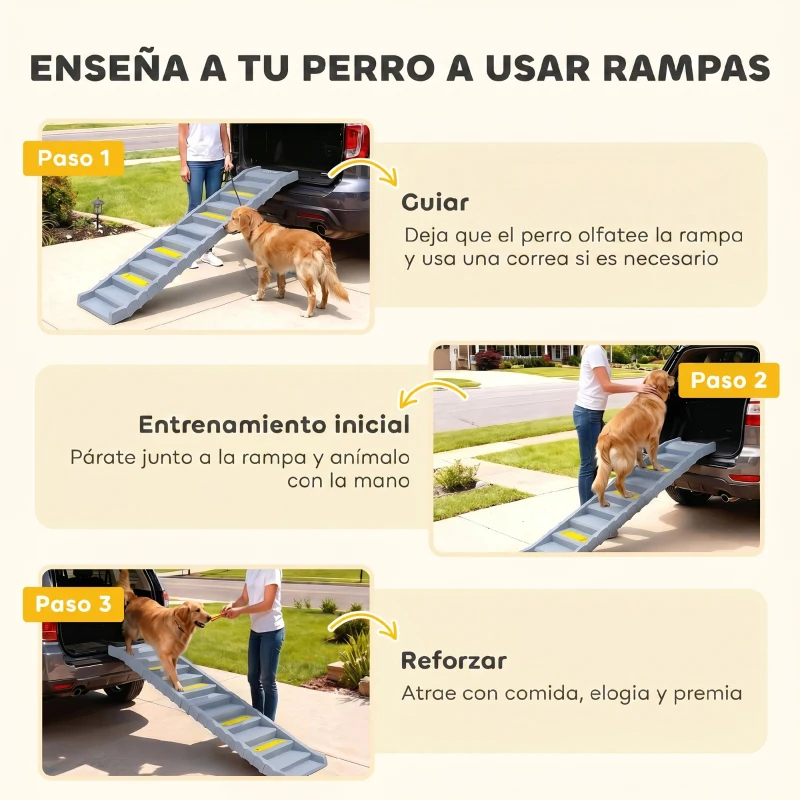 PawHut Rampa para Perros Plegable 154 cm Rampa para Perros para Coche Cama con 10 Escalones Antideslizantes Carga 25 kg Gris